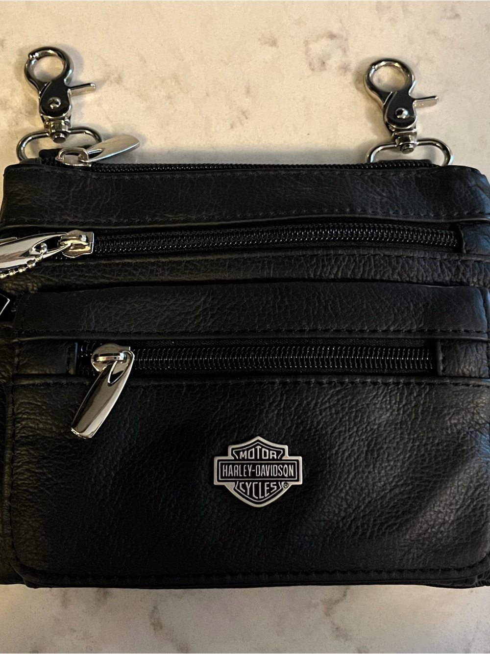 Harley-Davidson Black Leather Belt Bag with Silver Hardware Accents